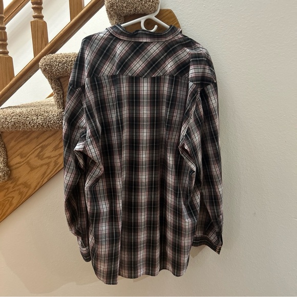 KEY Mens 2XLT Tall Red Gray Plaid Black Pearl Snap Long Sleeve Work Shirt - Picture 8 of 9